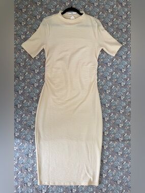 Double Zero Cream Textured Short-Sleeve Midi Dress